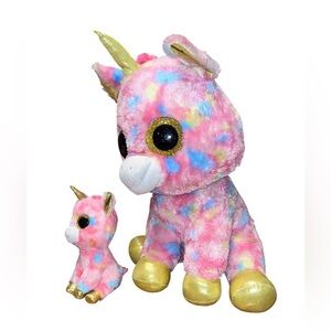 Ty Beanie Boo FANTASIA The Unicorn Glitter Eyes Large 16” Plush & 7” Baby Boo